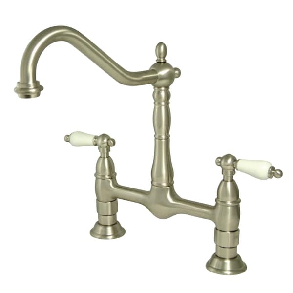 KS1178PL Heritage Bridge Kitchen Faucet, Brushed Nickel